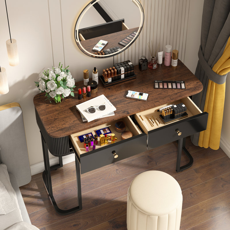 40.35" Console Table with Drawers, Brown, Black