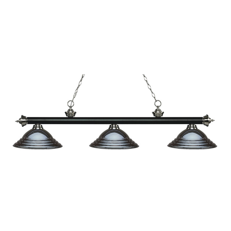Luminaire suspendu linéaire à 3 lumières pour table de billard Chevelle, Métal industriel, Noir mat
