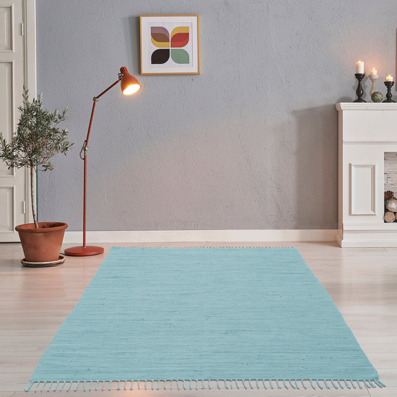 Hand Loomed Cotton Blue Indoor Rug, Rectangle 160 x 230cm