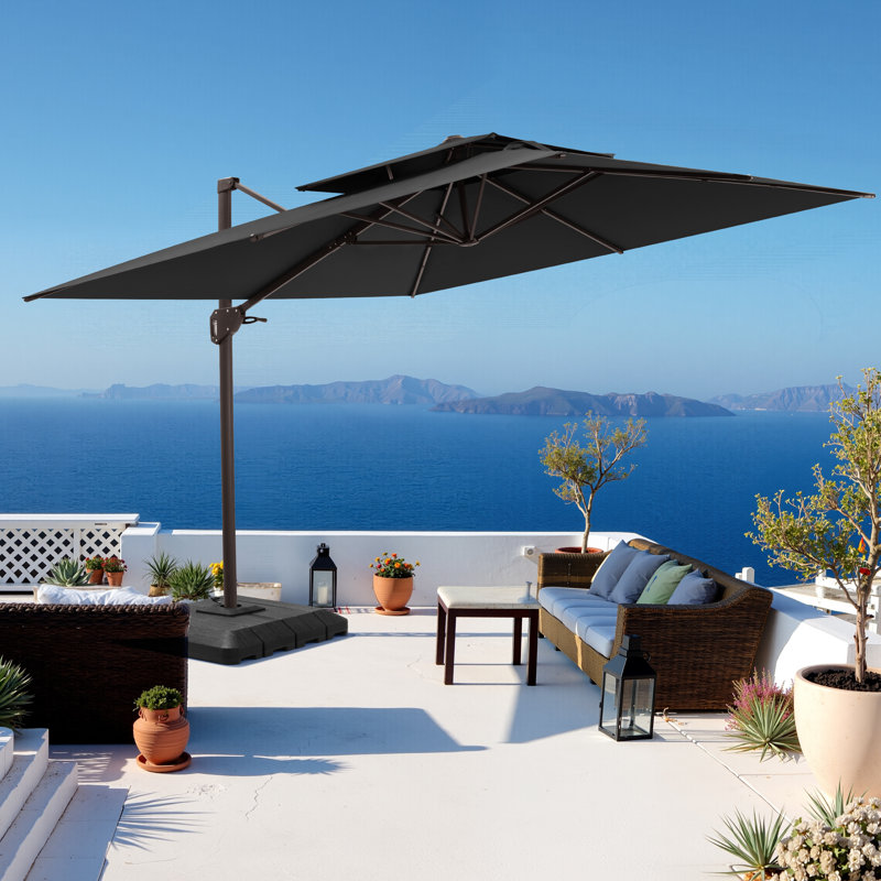 Parasol double déporté de 3,35 m x 2,74 m, base incluse, Noir, noir, noir, noir