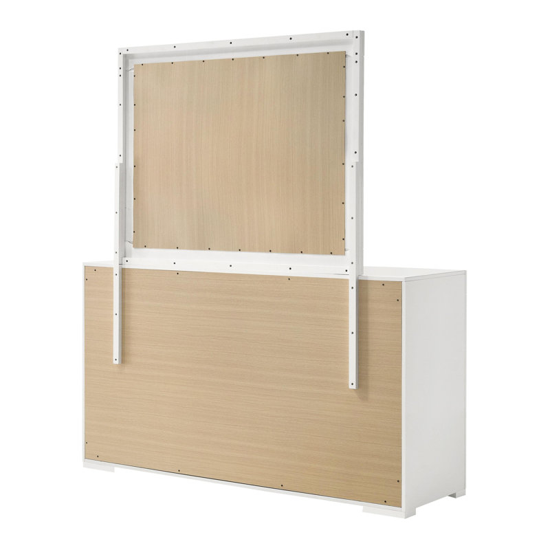 Commode 6 tiroirs et miroir blanc brillant