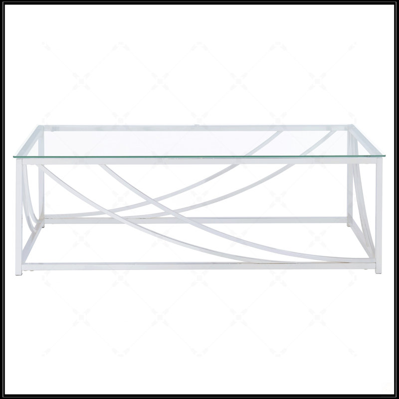 Table basse en verre et chrome avec pieds en métal