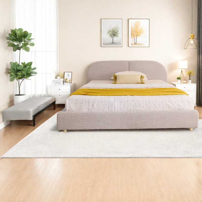 Grands lits modernes roses avec rangement, cadre en MDF et tête de lit courbée