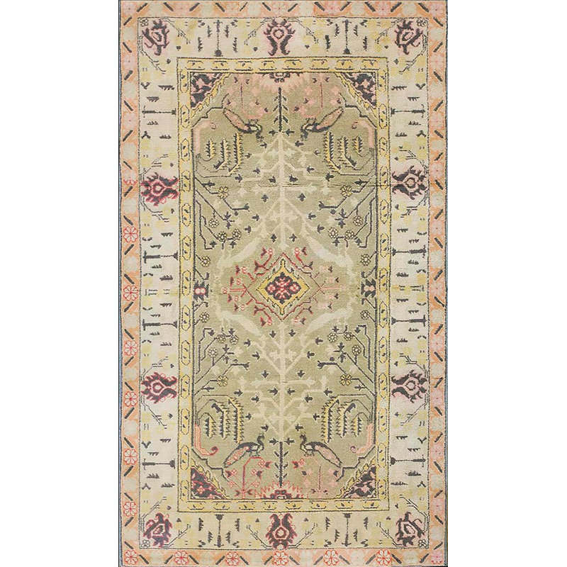 Tapis vert antique en coton vert à motif paon