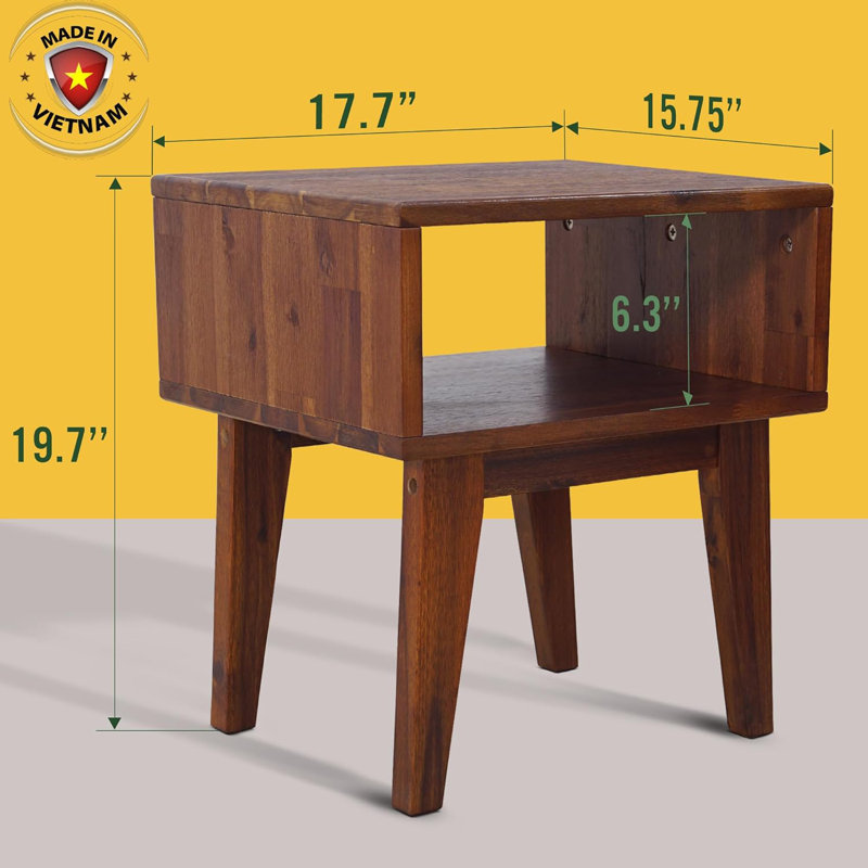 Table de chevet en bois massif Serena, Marron foncé