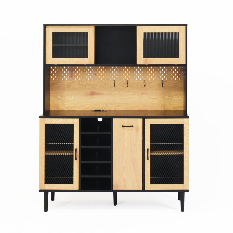 Grande armoire de cuisine avec support à vin - noir et naturel 59,1 "h 59" H comptoir de bar pour la maison