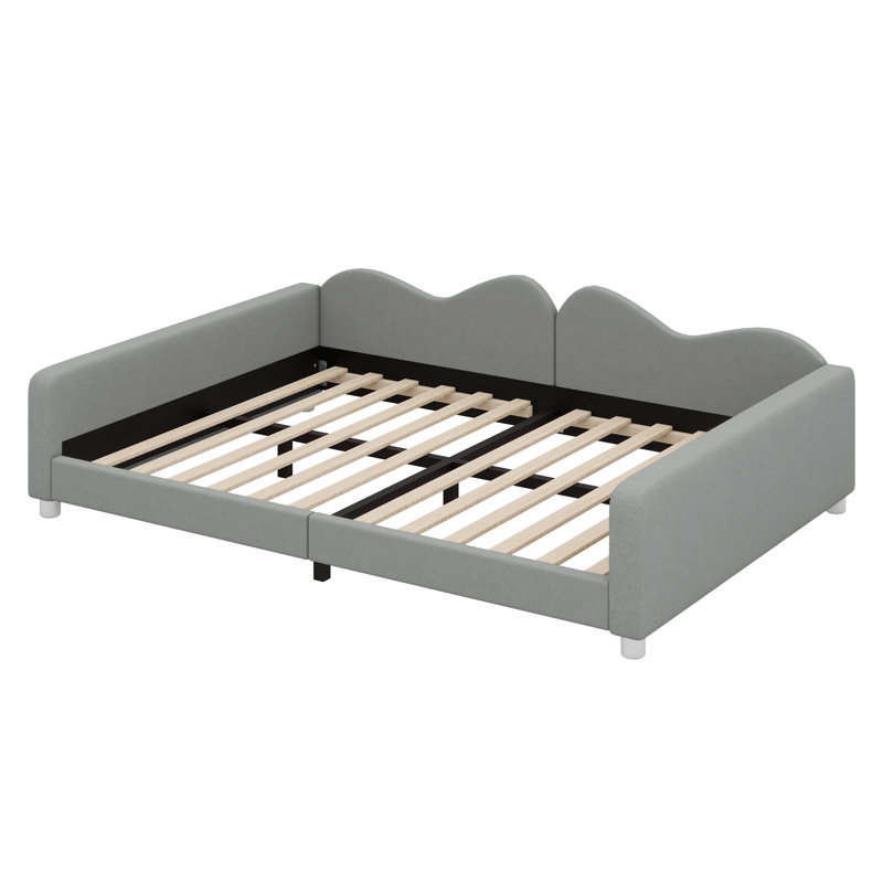 Lit de jour rembourré en tissu Sherpa avec un dossier en forme de nuage (aucun sommier nécessaire), Gris, Lit double