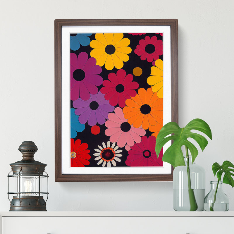 Retro Flowers No.6 - Framed Print, 34cm H x 25cm W x 2cm D, Brown Framed