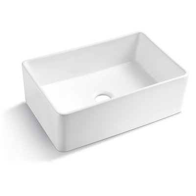 Évier de cuisine en céramique 30 po x 20 po - Chauffe-bol simple blanc, égratignure, antirouille, tablier d'insonorisation, chaleur avant, teinture et caractéristique