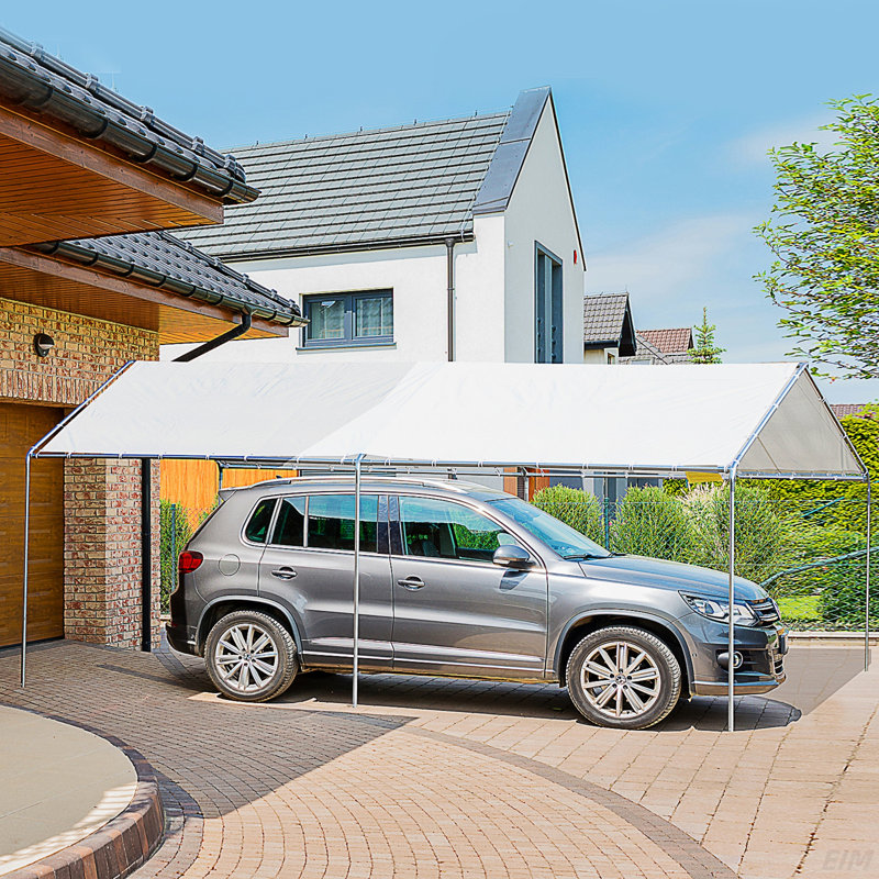 Carport Heavy Duty Galvanized Car Canopy With Included Anchor Kit, 3 Reinforced Steel Cables (Canopy), White