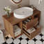 Meuble-lavabo mural avec lavabo ovale, meuble-lavabo flottant avec tablette de rangement ouverte et tiroirs à fermeture en douceur