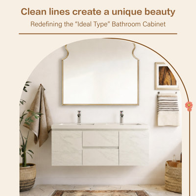  60" Wall-mounted Single Bathroom Vanity— Jazz.White floating vanity with a glossy white resin stone countertop, ideal for small spaces and home use (faucet not included)