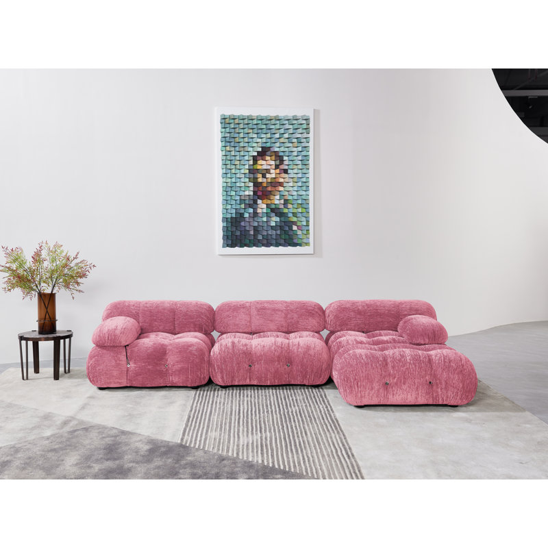 Canapé modulaire rembourré 4 pièces Daimion, Chenille rose