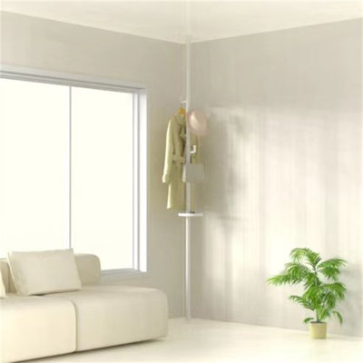 New Style With Trays Adjustable Laundry Pole Clothes Drying Rack Coat Hanger DIY Floor To Ceiling Tension Rod Storage Organizer For Indoor