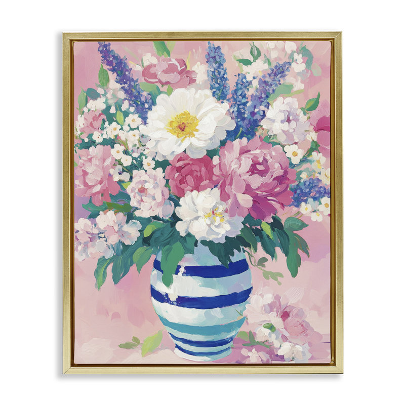 Fleurs flottantes printanières sur un cadre flottant rose, design par Petal Prints Design, H 21 po x l 17 po