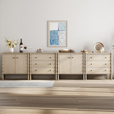 Long Wooden Sideboard Cabinet with Drawer and Door for Dining Room，Natural