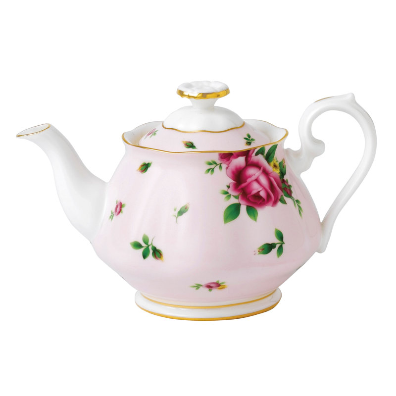 Pink Bone China Tea Set with Gold Trim, Set of Three