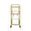Chariot de service avec miroir à finition champagne avec rangement pour verres, dessus de miroir de 5 mm, cadre en métal, support pour bouteilles de vin / verres à pied, roulettes, 3 compartiments ouverts, limite de poids de 70 lb, limite de tablette de 40 lb