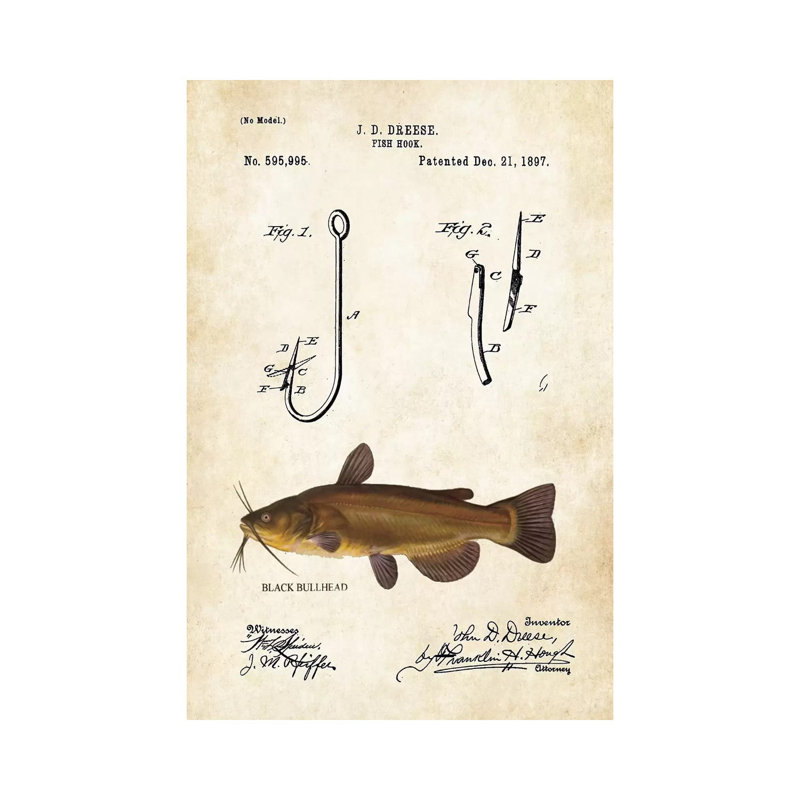«Black Bullhead Catfish Fishing Lure» par brevet77 - impression sur toile tendue, H 12 po x l 8 po x P 0,75 po