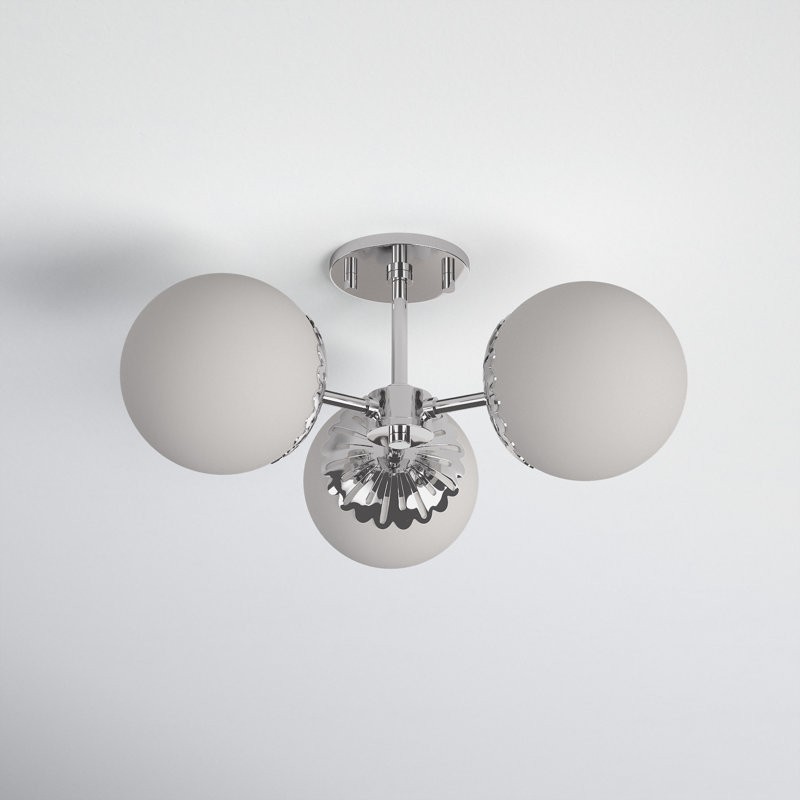 Deniaud Glass Semi Flush Mount, Polished Nickel