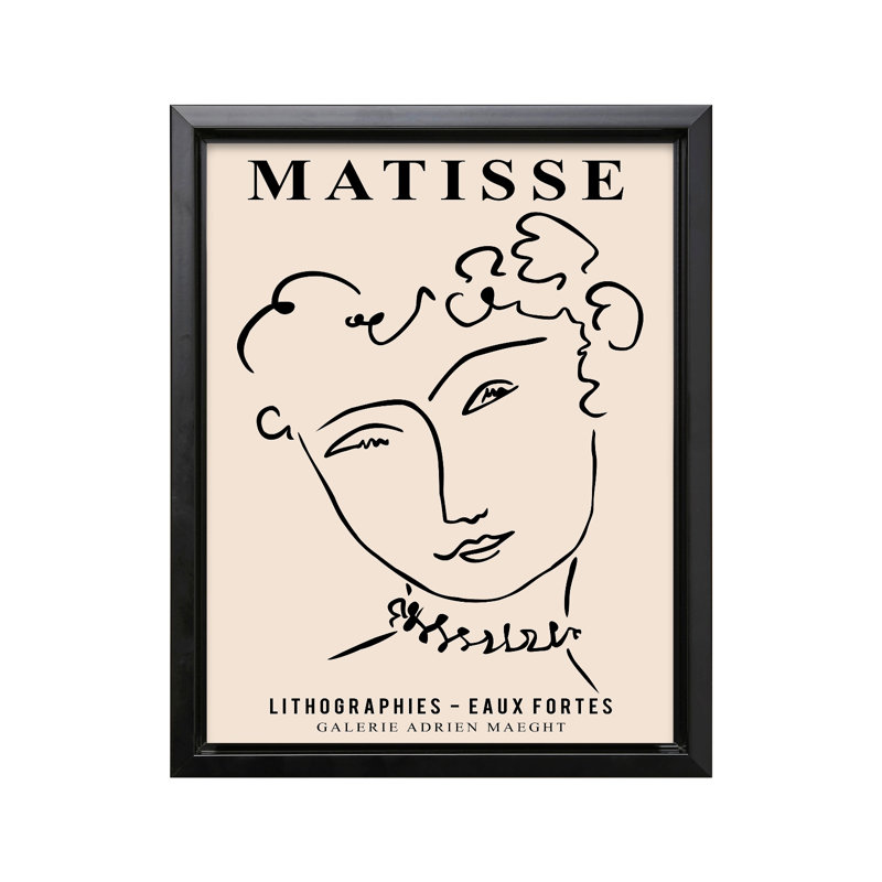 Henri Matisse - Visage de femme, H 18 po x l 24 po, Canevas, Cadre noir