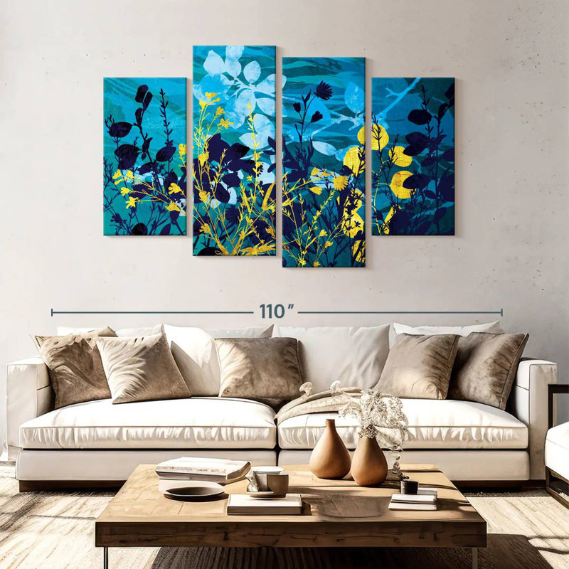 Harnek, feuillage doré et bleu, H 54 po x l 84 po