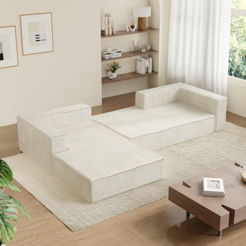 79" Boneless Modular Cloud Couch Sectional Sofa, Beige Corduroy