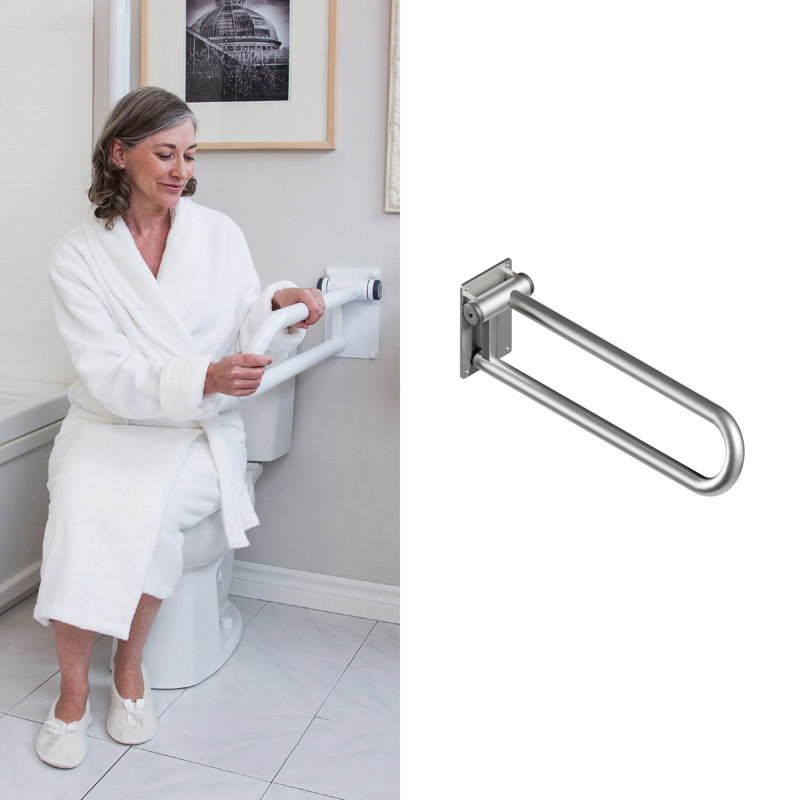 HEALTHCRAFT PT Hinged Rail, Flip Up Wall Mounted Support Rail, 28", Left, Stainless Steel