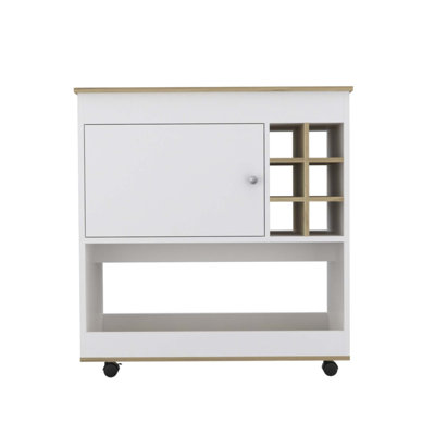 Compact 1-Shelf 6-Bottle Bar Cart with Wheels, Perfect for Entertaining and Space-Saving Design.