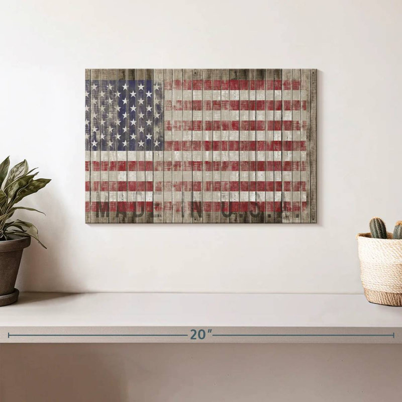 Drapeau américain Borges, grunge en bois, H 8 po x l 12 po