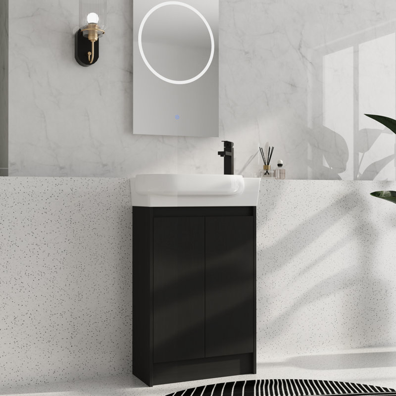 Meuble-lavabo simple autoportant de 23 po avec comptoir en céramique, Noir, noir, noir, noir