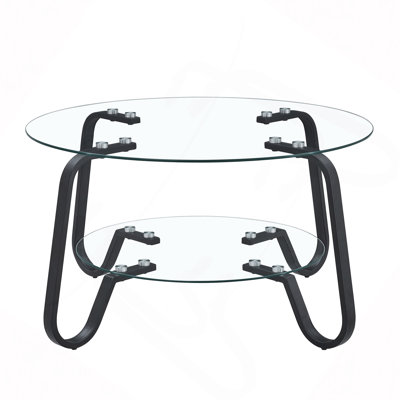 Table basse rétro minimaliste en métal et verre trempé à double plateau, dimensions 31,5 x 31,5 x 17,7 pouces, ajoutant une touche d'élégance à votre salon.
