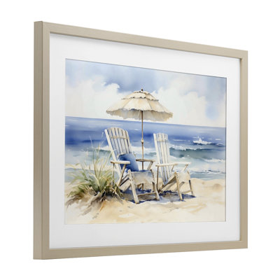 Neutral Adirondack Chairs Framed Print Under Glass, design by LSR Design Studio