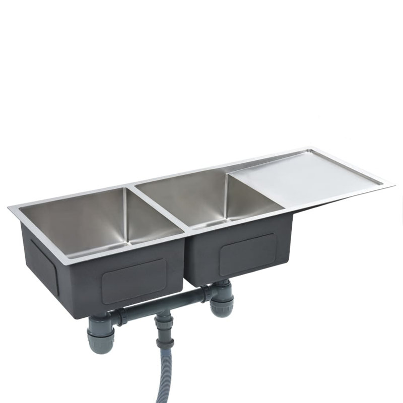 vidaXL Kitchen Sink with Strainer, Stainless Steel Top-Mount Sink, Fast Drainage, Anti-Corrosion, Silver