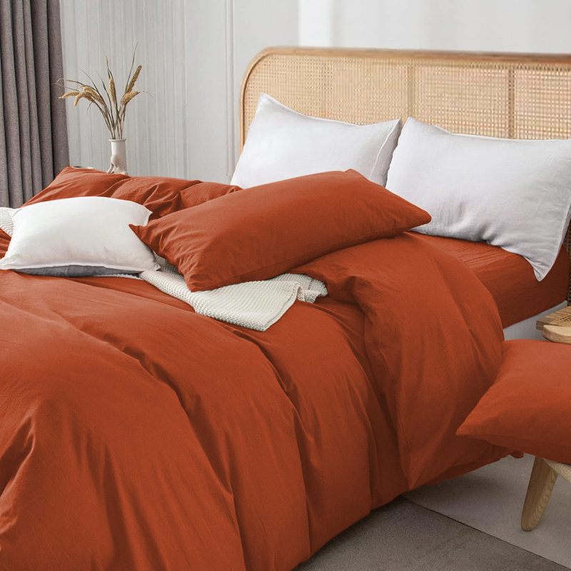 Rienk Super Soft 250 TC Microfibre Reversible Plain Duvet Cover Set With Pillow Cases, Rust, King + 2 Standard Pillowcases