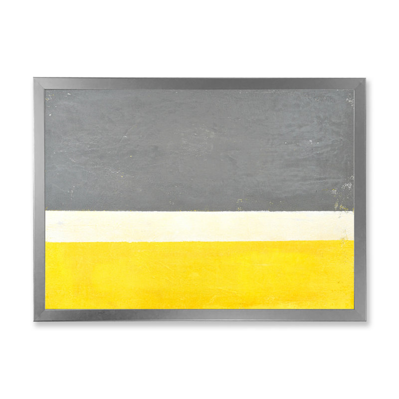Jaune sur gris, art contemporain - reproduction sur toile flottante, Cadre photo argenté, H 24 po x l 36 po x P 1 po