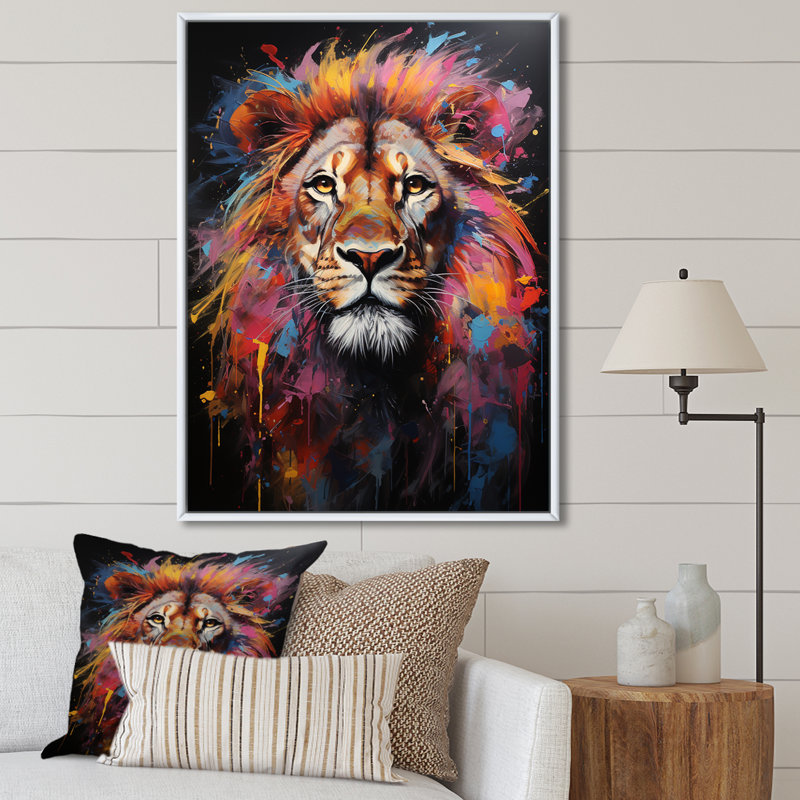 Lion Urban Wild Urban II sur toile, H 32 po x l 16 po x P 1 po, Cadre flottant blanc