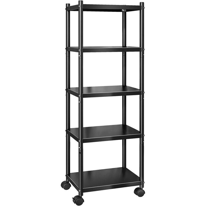 Étagères de cuisine à 5 niveaux - Support en métal réglable avec roulettes - Rangement pour garde-manger, chambre à coucher, buanderie et garde-robe