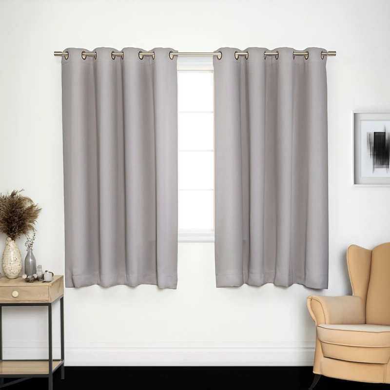 Adina Sevan Solid Thermal Grommet Curtain Panels, Light Grey, 52"W x 72"L