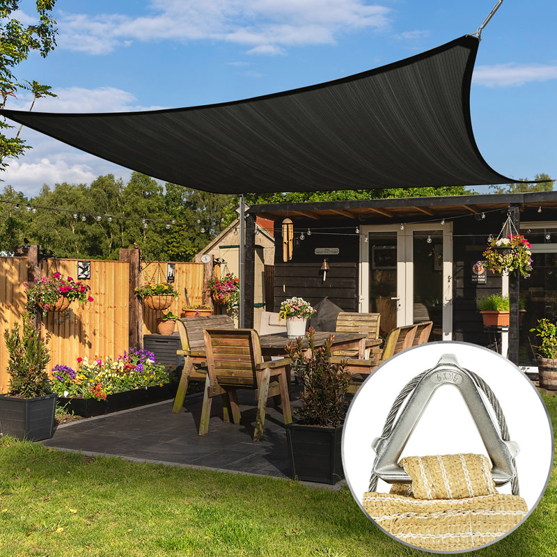 Colourtree Custom Pro Ring Sun Shade Sail, Black, 16 (ft.) x 26 (ft.)