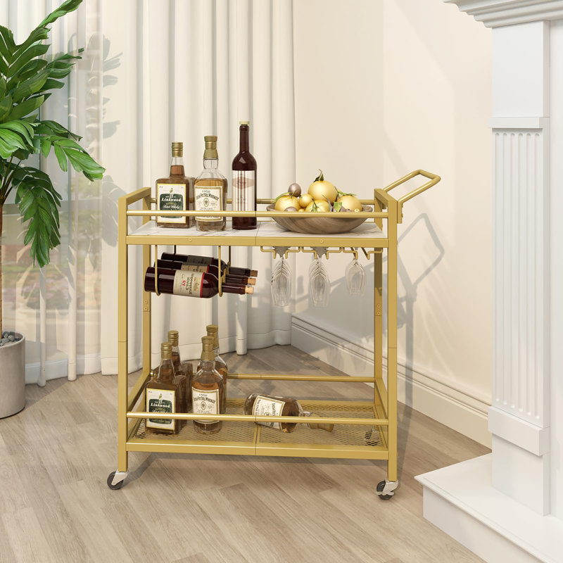 Chariot-bar avec 2 supports de rangement Chariot de cuisine roulant avec porte-bouteilles et porte-verres