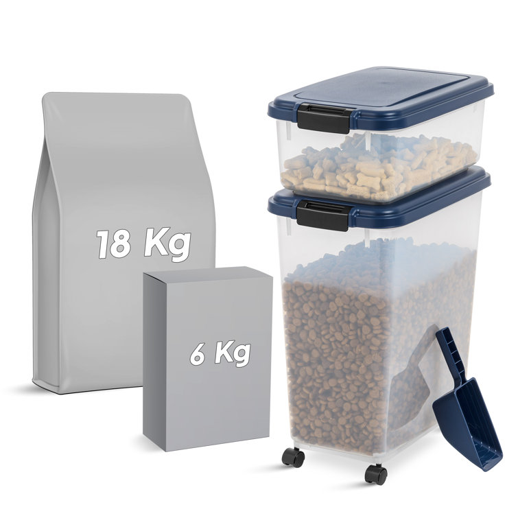 Iris USA 3-Piece Airtight Food Storage Container Combo with Scoop for Pet, Dog, Cat and Bird Food, Navy