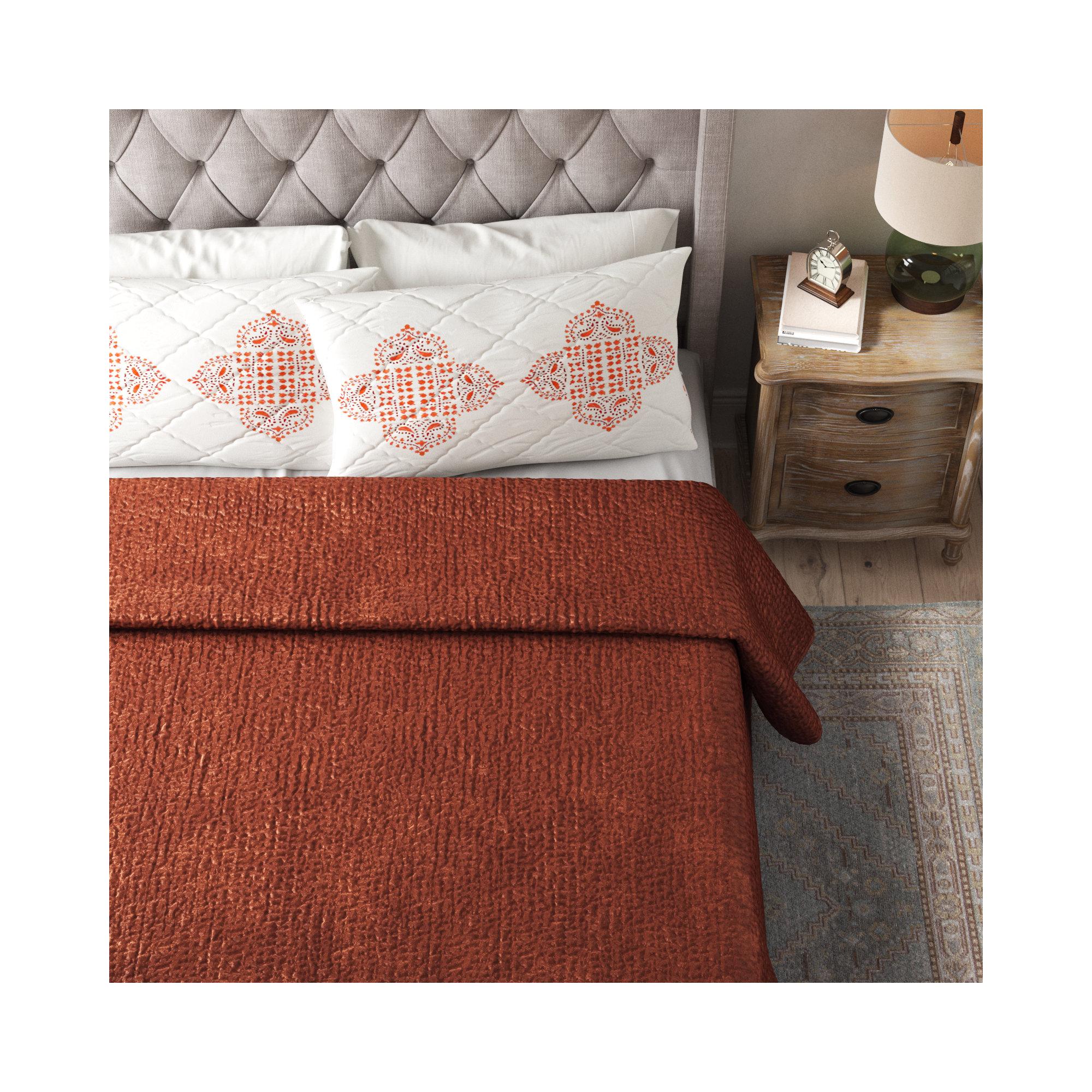 Tasmin Velvet Quilt, Terra Cotta, King Quilt