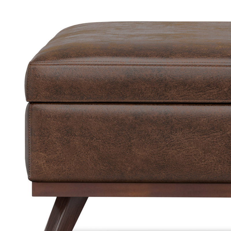 Owen 40"W Upholstered Mid-Century Modern Square Lift-Top Ottoman with Ample Storage, Distressed Chestnut Brown