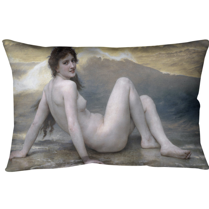 Housse de coussin lombaire wave William-Adolphe Bouguereau, Bleu / Jaune, Polyester filé