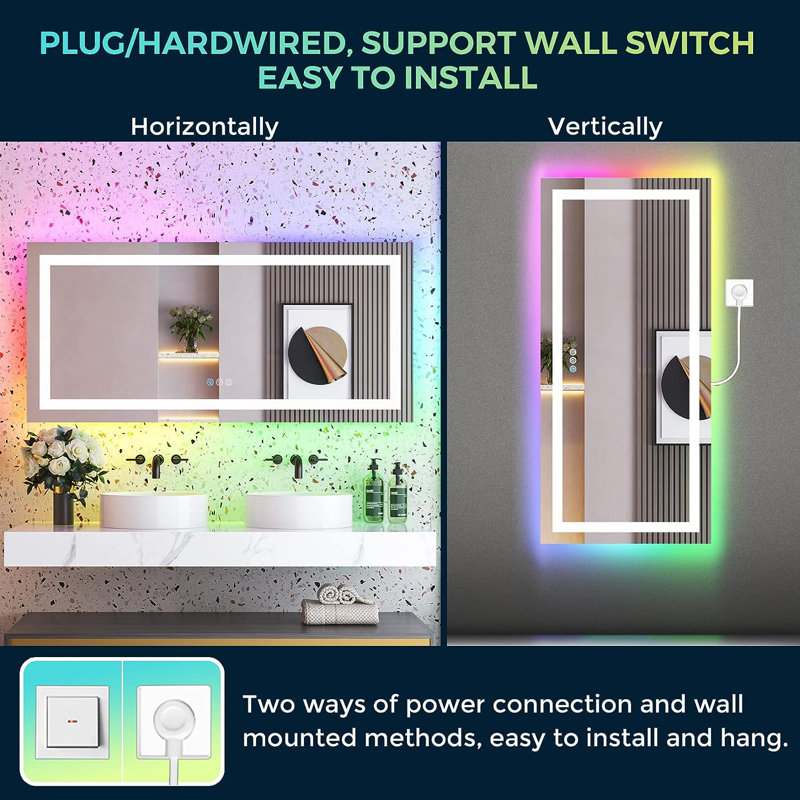 Miroir de salle de bain / meuble-lavabo en verre trempé rétro-éclairé et certifié anti-buée à DEL certifié UL - Basics by Wayfair ™