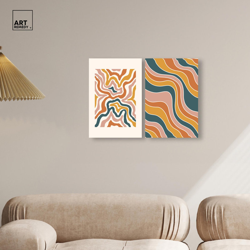 Earth Tones Pasta Abstract Canvas Print Modern Abstract Art Set by Art Remedy, Black Frame, 10 x 15, H 15 po x l 10 po