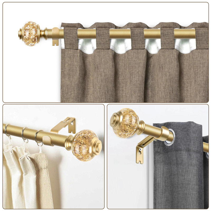 Tringles à rideaux pour fenêtres, tringles à draperies télescopiques 32 à 144, décoration pour la maison avec embouts décoratifs translucides