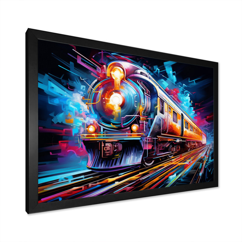 " Abstract Train Electric Rhythms ", Black Picture Framed, 34" H x 44" W x 1.5" D
