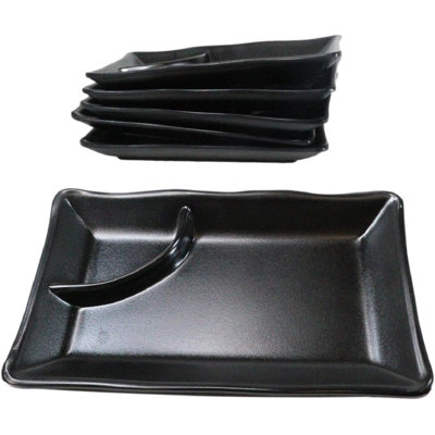 Paquet de 6 assiettes à sushi rectangulaires en mélamine à 2 compartiments